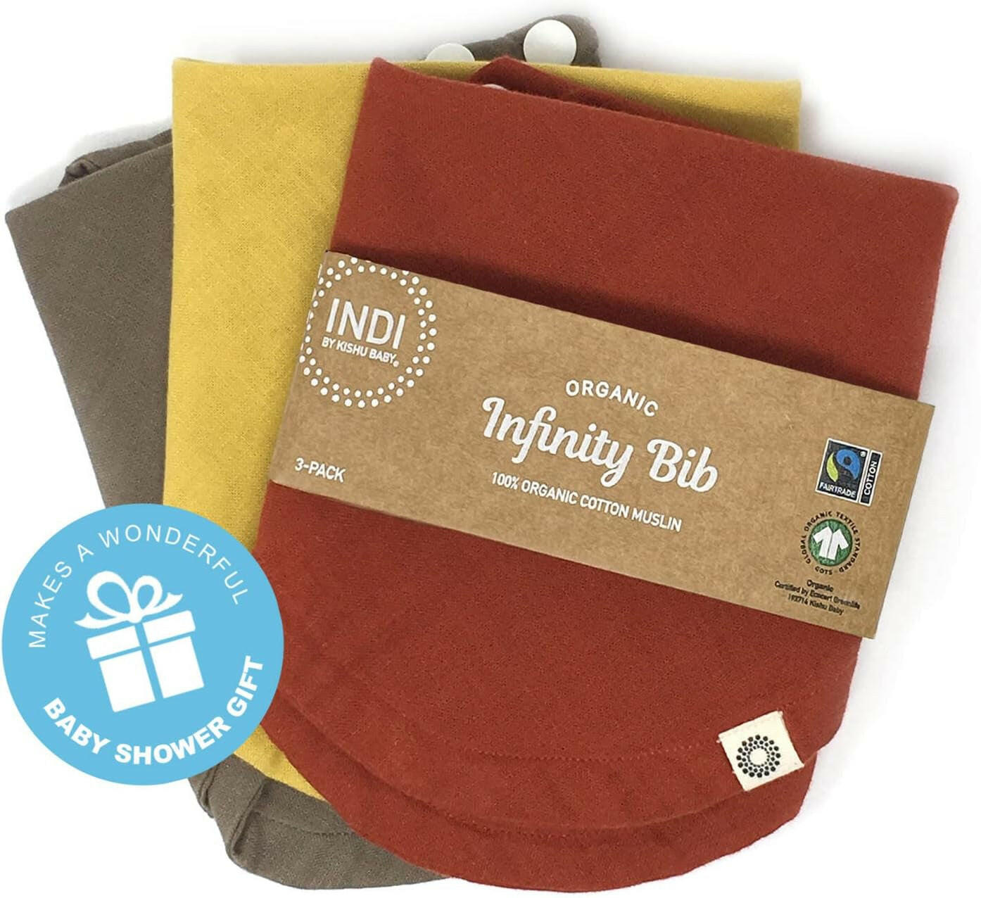 Indi GOTS Organic Baby Bibs for Girls - Rounded, 4-Way Reversible, 8 Layer Muslin Drool Bibs