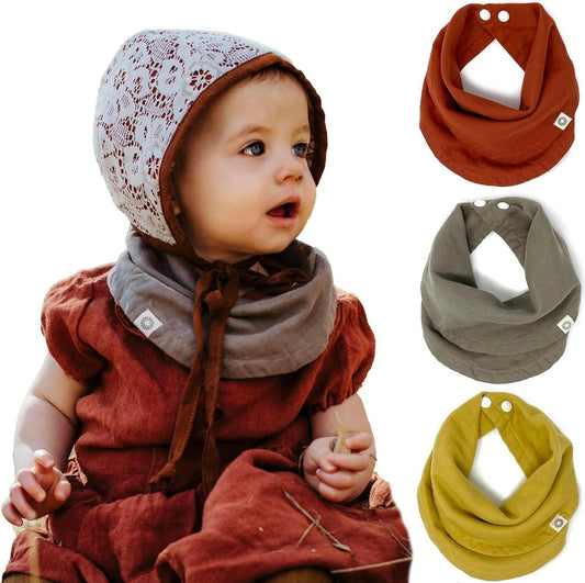 Indi GOTS Organic Baby Bibs for Girls - Rounded, 4-Way Reversible, 8 Layer Muslin Drool Bibs