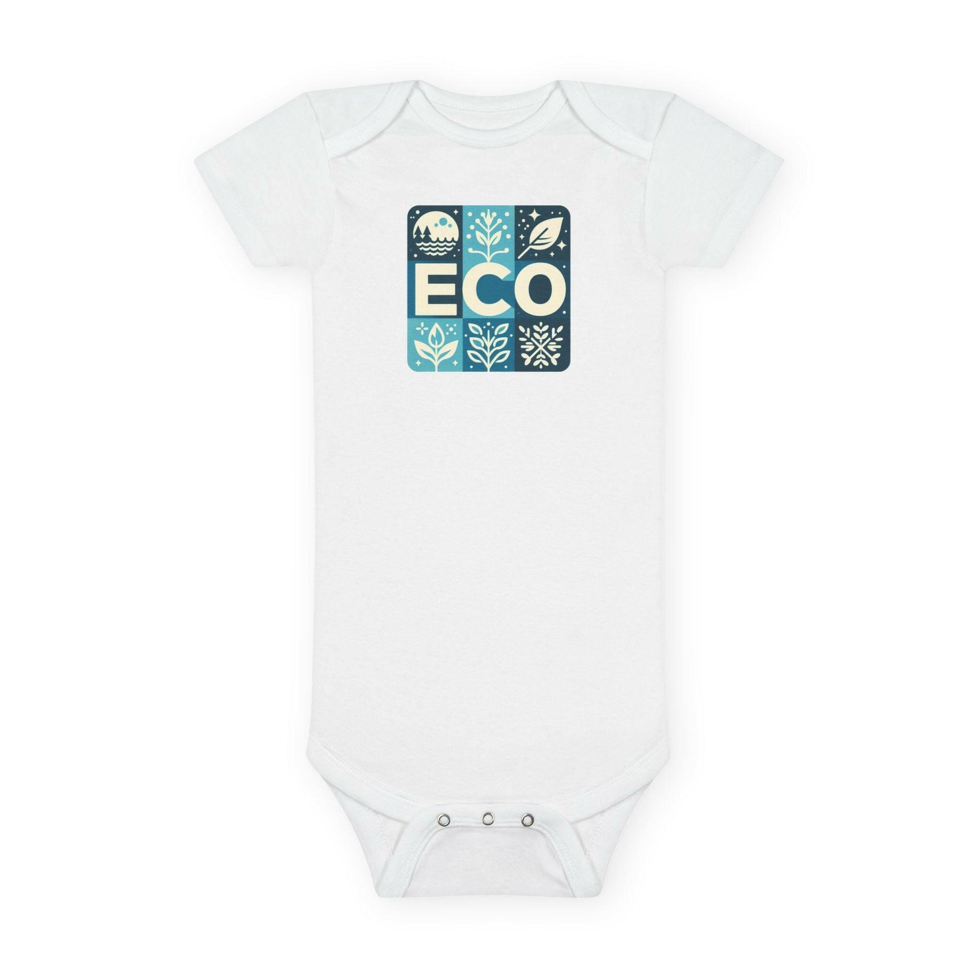 Eco-friendly organic baby bodysuit in soft cotton, perfect for newborns' comfort and environmentally conscious parents.