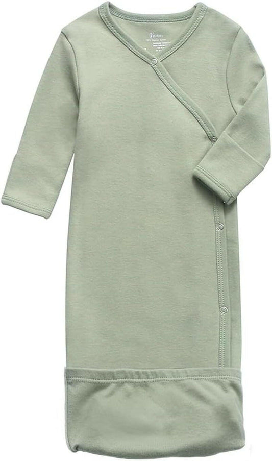 100% Organic Cotton Kimono Gown with Mittens & Fold-Over Pouch