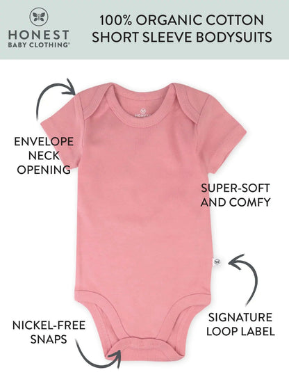 Baby Boy or Girl Gender Neutral Organic Cotton Short Sleeve Bodysuits, 3 Pack (Preemie-24 Months)