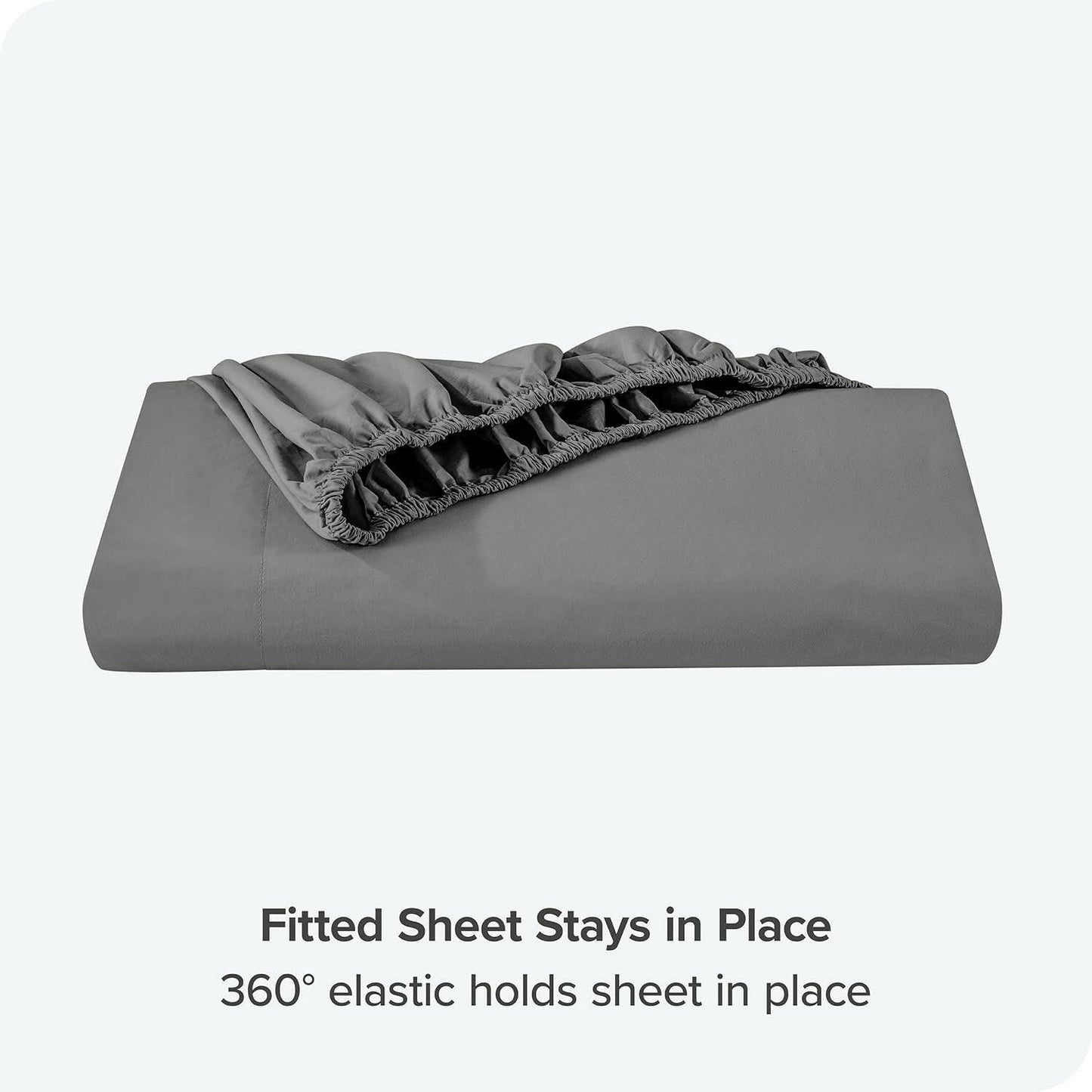 100% Organic Cotton Queen Fitted Sheet - Crisp Percale Weave - 300 Thread Count - Lightweight & Breathable - Deep Pocket Fitted Sheet (Queen, Grey)
