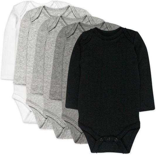 Baby Boys' 5-Pack Long Sleeve Bodysuits One-Piece 100% Organic Cotton for Infant Baby Boys', Unisex