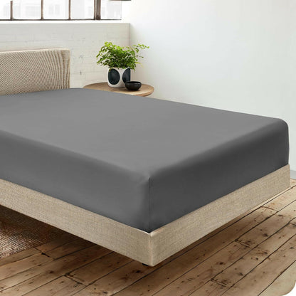 100% Organic Cotton Queen Fitted Sheet - Crisp Percale Weave - 300 Thread Count - Lightweight & Breathable - Deep Pocket Fitted Sheet (Queen, Grey)
