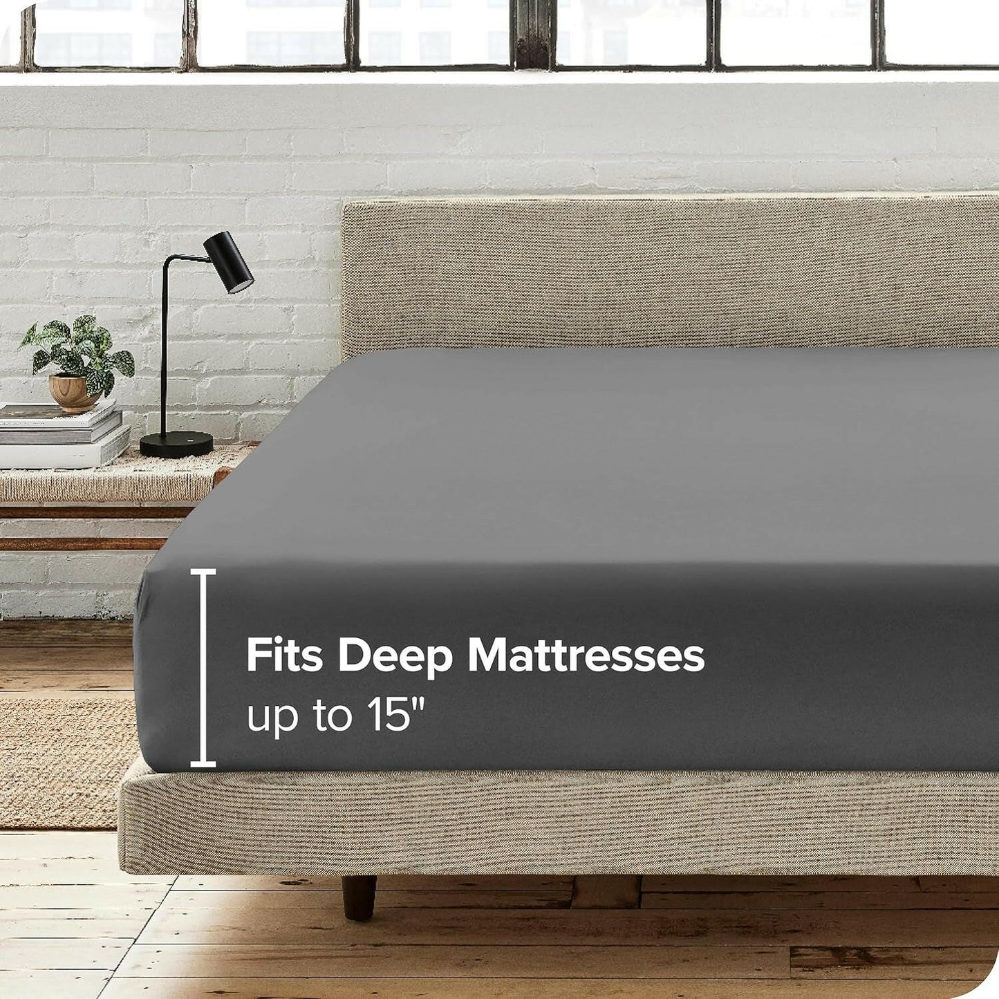 100% Organic Cotton Queen Fitted Sheet - Crisp Percale Weave - 300 Thread Count - Lightweight & Breathable - Deep Pocket Fitted Sheet (Queen, Grey)
