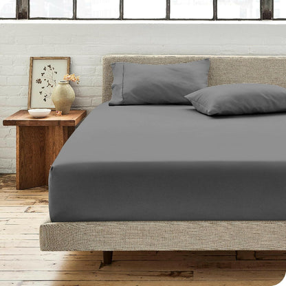 100% Organic Cotton Queen Fitted Sheet - Crisp Percale Weave - 300 Thread Count - Lightweight & Breathable - Deep Pocket Fitted Sheet (Queen, Grey)