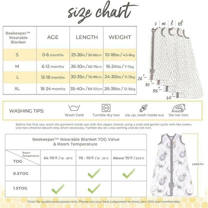 Beekeeper Wearable Blanket, Organic Cotton Swaddle 0.5 or 1.5 TOG, Newborn Essentials Shower Gift